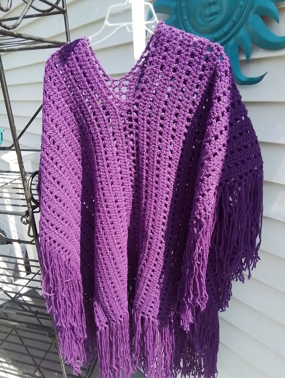 Purple Crochet Fringe Women's Poncho